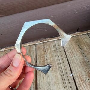 Vtg Modernist Silver Cuff Bracelet Wide Hexagonal Brutalist Sculptural Bangle